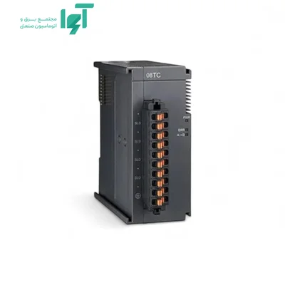 نمای روبه‌روی ماژول دمای دلتا AS08TC-A با ترمینال ورودی هشت ترموکوپل