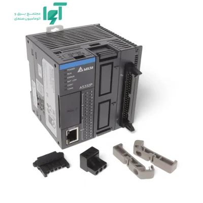 تصویر محصول PLC دلتا AS332P-A با شناسه AS332P-A و نمای کامل بدنه و اجزا