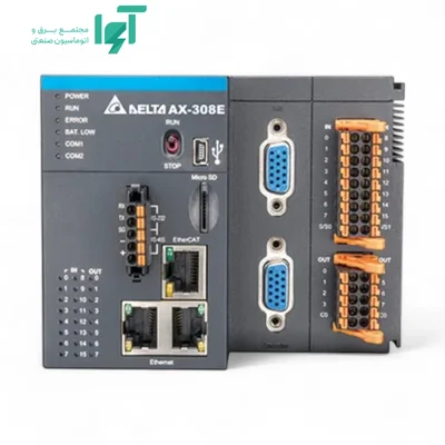 تصویر محصول PLC دلتا AX-308EA0MA1T با شناسه AX-308EA0MA1T و نمای کامل بدنه و اجزا