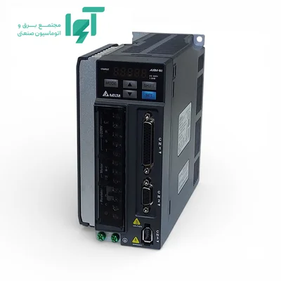نمای مجاور سروو درایو دلتا 1.5 کیلووات مدل ASD-B2-1521-B با بدنه، نمایشگر و ترمینال‌های اتصال مربوط به سیستم کنترل سروو