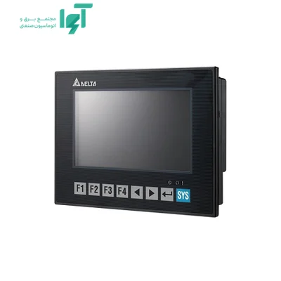 نمای مقابل HMI دلتا 7 اینچ DOP-B07S411K با  کلیدهای F1 تا F4، جهت، Enter و SYS در لبه پایین