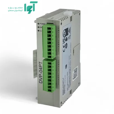 نمای روبه‌روی مایل ماژول چهار ورودی RTD دلتا DVP04PT-S