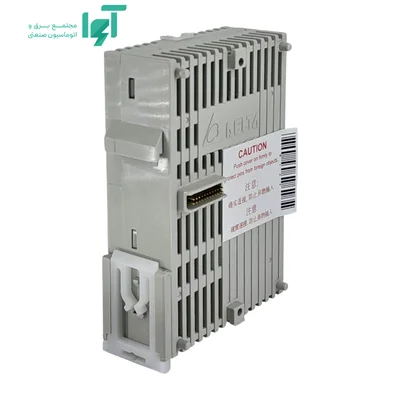 نمای جانبی و پشت ماژول DVP04PT-S دلتا با شیارهای تهویه و رابط سفید باس
