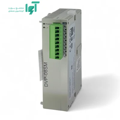 نمای روبه‌روی مایل DVP08SM11N دلتا و ردیف ترمینال‌های ورودی