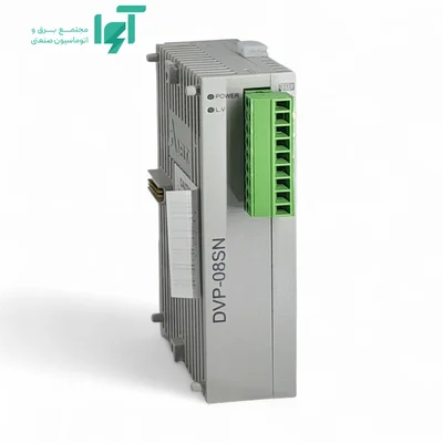 نمای روبه‌روی مایل DVP08SN11R دلتا و ردیف ترمینال خروجی