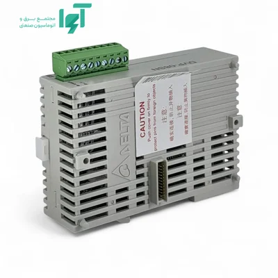 نمای پشت ماژول خروجی رله‌ای DVP08SN11R دلتا با پلاک مشخصات و شیارهای بدنه
