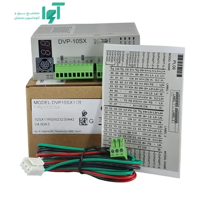 DVP10SX11R کنار جعبه، برگه سیم‌بندی، کابل و کانکتورها