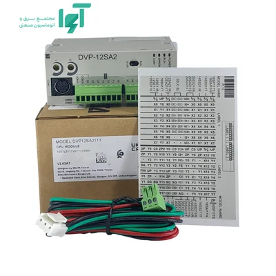 DVP12SA211T کنار جعبه، برگه سیم‌بندی، کابل و کانکتورها