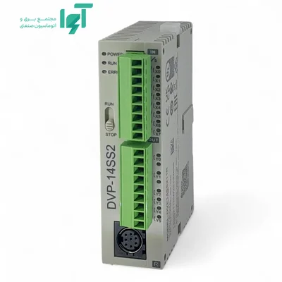 PLC رله‌ای دلتا DVP14SS211R از زاویه راست با بدنه باریک و ترمینال‌ها