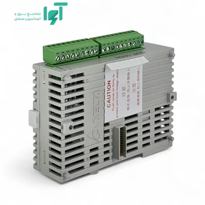 نمای پشت ماژول DVP16SN11T با کانکتور گذرگاه و ترمینال‌های بالایی
