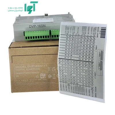 ماژول DVP16SN11T همراه جعبه دلتا، برگه راهنما و لوازم داخل بسته