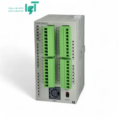 تصویر نزدیک از جلوی کنترلر DVP28SS211T دلتا و چهار ردیف ترمینال قابل سیم‌بندی