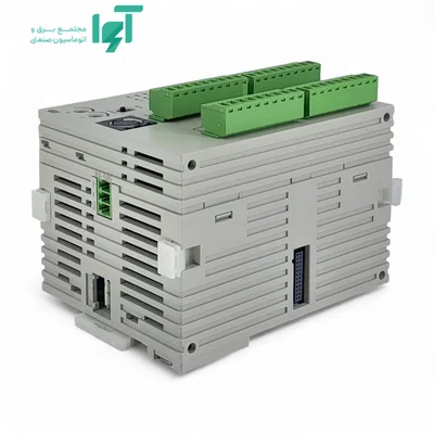 بخش بالایی و کناری PLC DVP28SV11T2 با ترمینال‌های سبز روی بدنه خاکستری