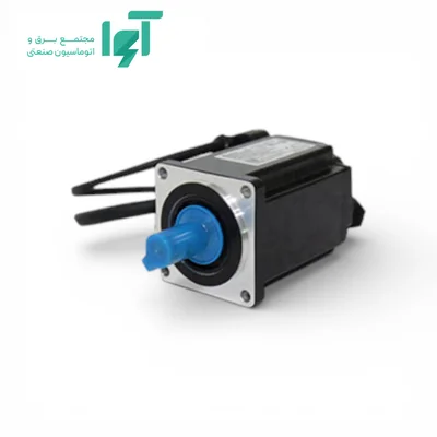 نمای جانبی سروو موتور دلتا 100 وات مدل ECM-B3L-C20401RS1 با بدنه موتور، شفت خروجی و مشخصات فنی