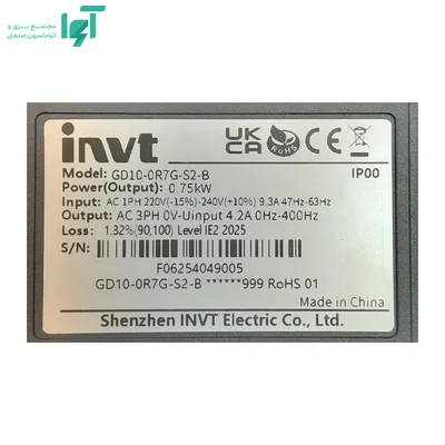 پلاک اینورتر تکفاز 0.75 کیلووات GD10 اینوت GD10-0R7G-S2-B