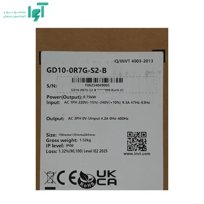 پلاک جعبه اینورتر تکفاز 0.75 کیلووات GD10 اینوت GD10-0R7G-S2-B